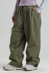 Women's Black Baggy Drawstring Durable Snow Pants