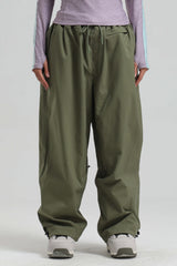 Women's Off White Baggy Drawstring Durable Snow Pants