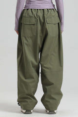 Women's Army Green Baggy Drawstring Durable Snow Pants