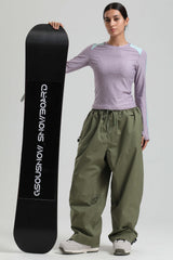 Women's Black Baggy Drawstring Durable Snow Pants