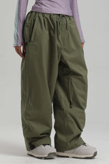 Women's Dark Gray Baggy Drawstring Durable Snow Pants