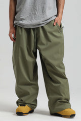 Men’s Army Green Baggy Drawstring Durable Snow Pants