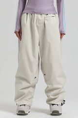 Women's Off White Baggy Drawstring Durable Snow Pants