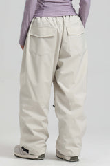 Women's Khaki Baggy Drawstring Durable Snow Pants