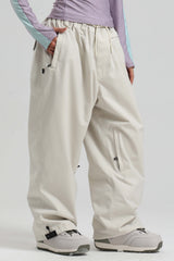Women's Off White Baggy Drawstring Durable Snow Pants