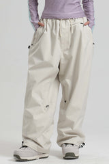 Women's Khaki Baggy Drawstring Durable Snow Pants