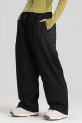 Women's Dark Gray Baggy Drawstring Durable Snow Pants