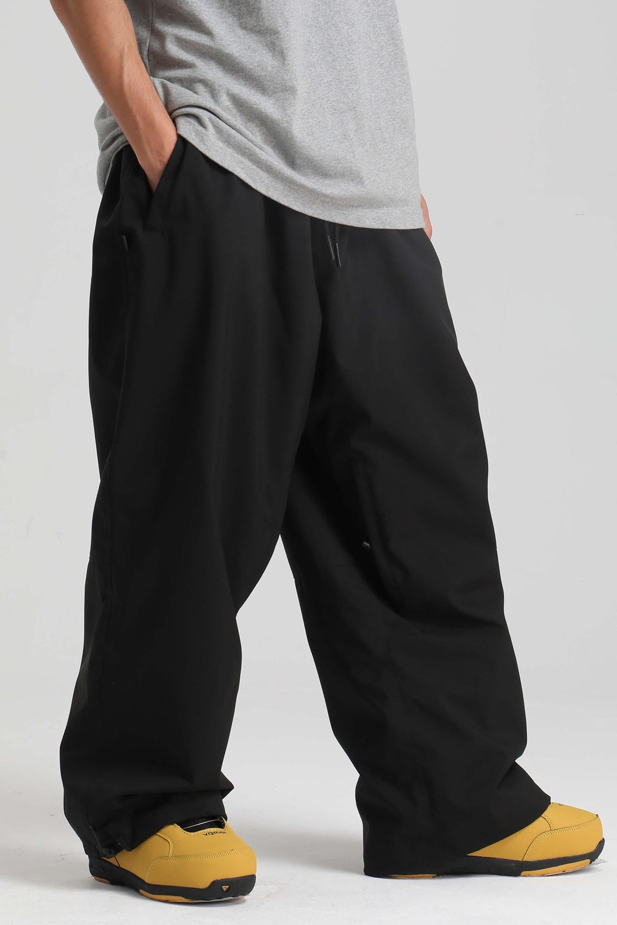 Men’s Black Baggy Drawstring Durable Snow Pants