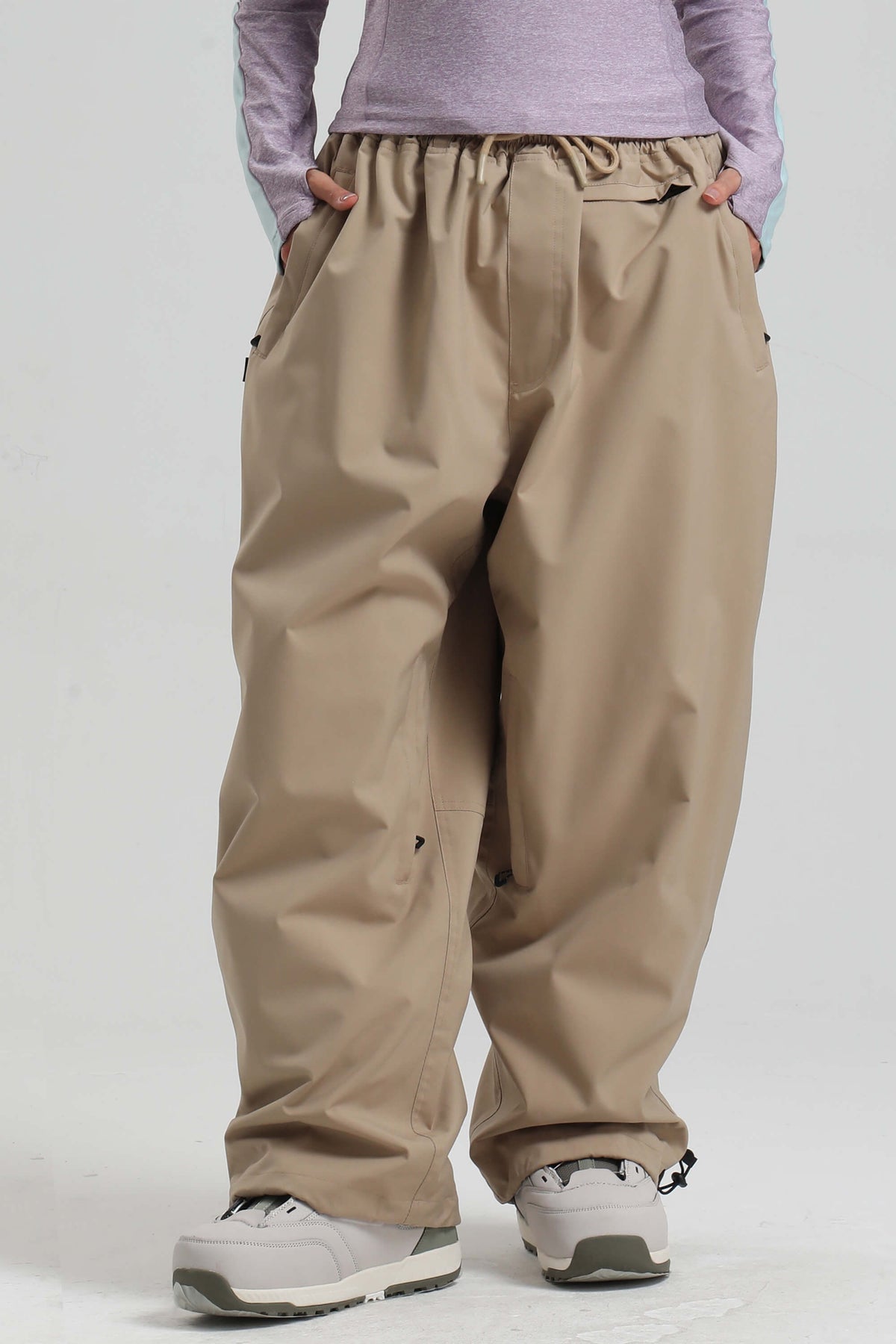 Women's Khaki Baggy Drawstring Durable Snow Pants
