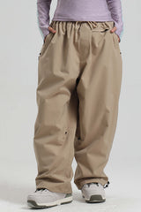 Women's Army Green Baggy Drawstring Durable Snow Pants