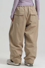 Women's Khaki Baggy Drawstring Durable Snow Pants