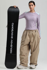 Women's Khaki Baggy Drawstring Durable Snow Pants