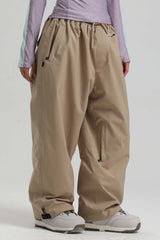 Women's Khaki Baggy Drawstring Durable Snow Pants