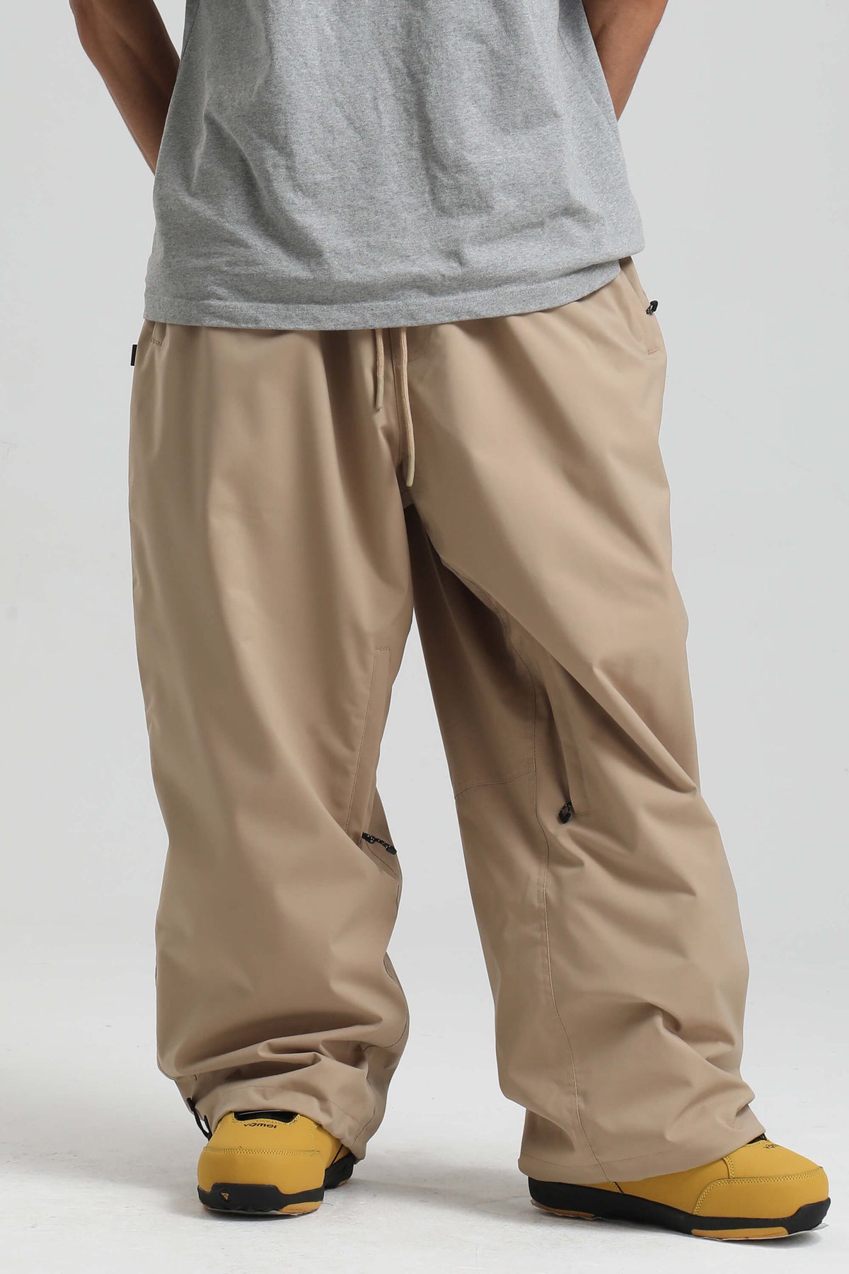 Men’s Khaki Baggy Drawstring Durable Snow Pants