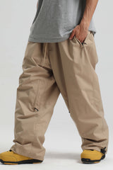 Men’s Khaki Baggy Drawstring Durable Snow Pants