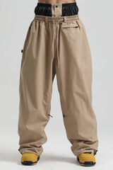 Men’s Khaki Baggy Drawstring Durable Snow Pants