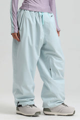 Women's Ice Blue Baggy Drawstring Durable Snow Pants