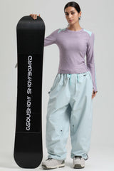 Women's Ice Blue Baggy Drawstring Durable Snow Pants
