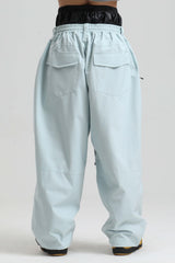Men’s Ice Blue Baggy Drawstring Durable Snow Pants