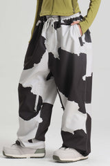Women's Off White Baggy Drawstring Durable Snow Pants