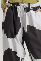 Women's Cow Print Baggy Drawstring Durable Snow Pants