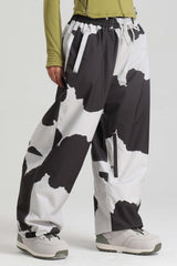 Women's Cow Print Baggy Drawstring Durable Snow Pants