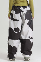 Women's Cow Print Baggy Drawstring Durable Snow Pants