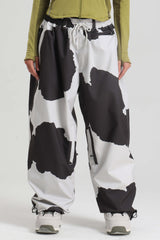 Women's Off White Baggy Drawstring Durable Snow Pants