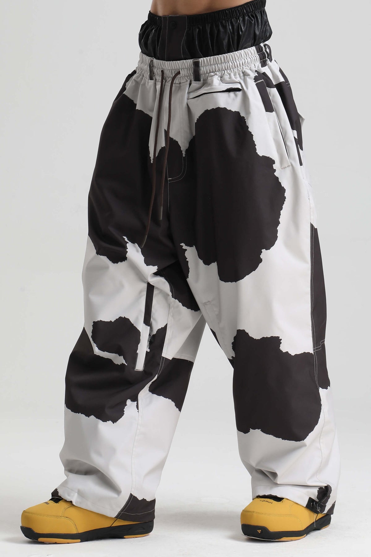 Men’s Cow Print Baggy Drawstring Durable Snow Pants