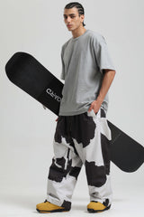 Men’s Cow Print Baggy Drawstring Durable Snow Pants