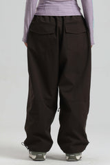 Women's Dark Gray Baggy Drawstring Durable Snow Pants