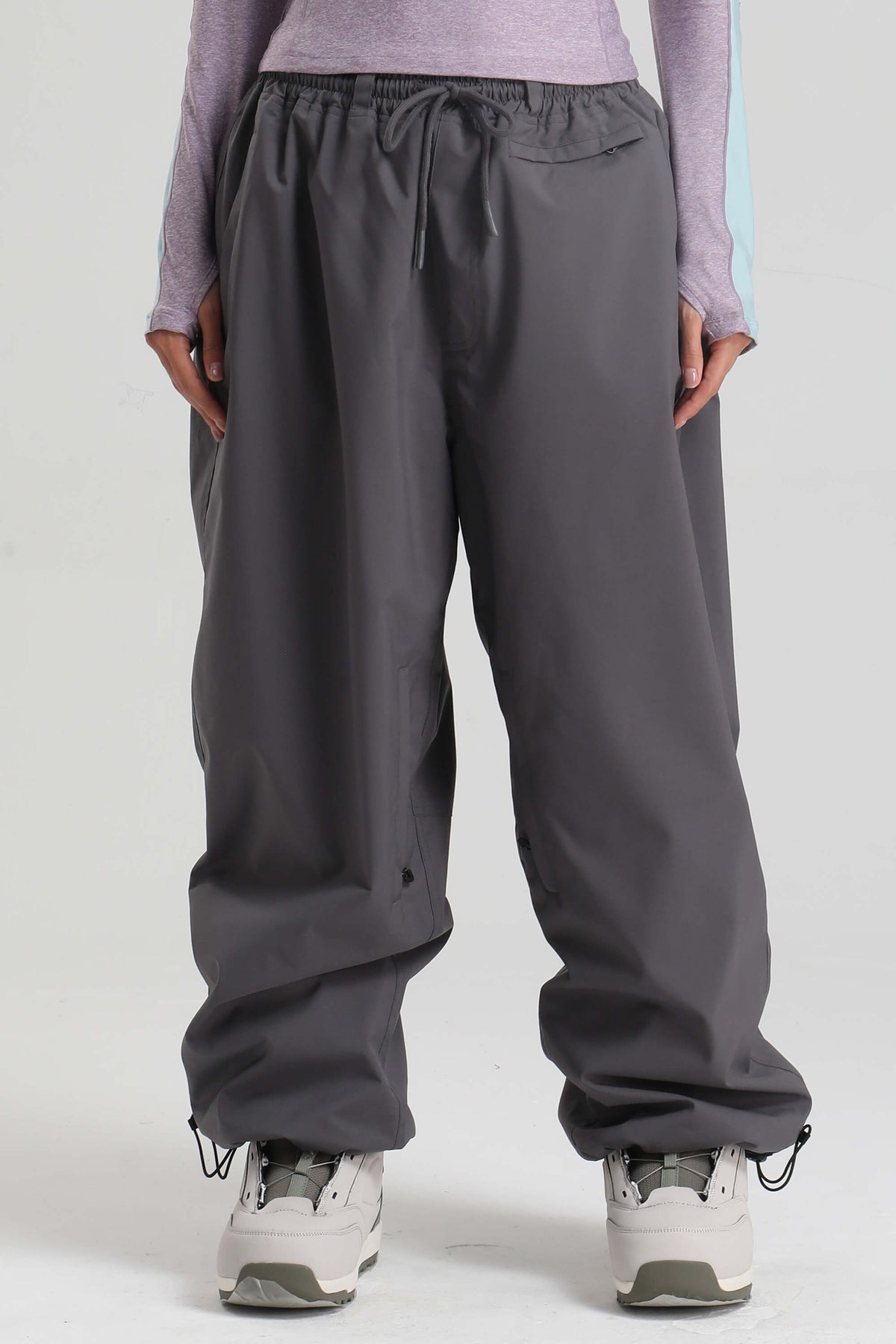 Women's Dark Gray Baggy Drawstring Durable Snow Pants