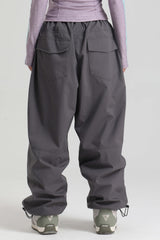 Women's Dark Gray Baggy Drawstring Durable Snow Pants