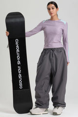 Women's Khaki Baggy Drawstring Durable Snow Pants