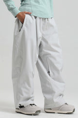 Women's Off White Baggy Drawstring Durable Snow Pants