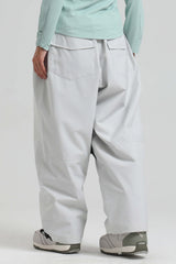 Women's Black Baggy Drawstring Durable Snow Pants