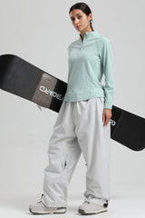 Women's Black Baggy Drawstring Durable Snow Pants