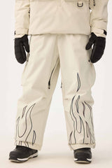 Women's Black Reflective Flame Baggy Utility Snow Pants