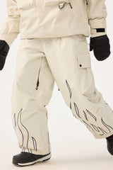 Women's Black Reflective Flame Baggy Utility Snow Pants
