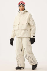 Women's Khaki Reflective Flame Baggy Utility Snow Pants