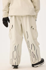 Women's Coffee Reflective Flame Baggy Utility Snow Pants