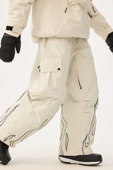 Women's Khaki Reflective Flame Baggy Utility Snow Pants