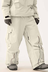 Men's Black Reflective Flame Baggy Utility Snow Pants