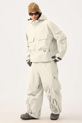 Men's Off White Reflective Flame Baggy Utility Snow Pants