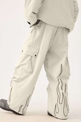 Men's Off White Reflective Flame Baggy Utility Snow Pants