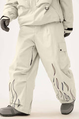 Men's Black Reflective Flame Baggy Utility Snow Pants
