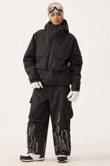 Women's Black Reflective Flame Baggy Utility Snow Pants