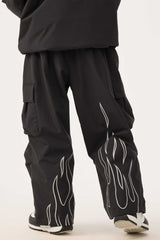 Women's Khaki Reflective Flame Baggy Utility Snow Pants