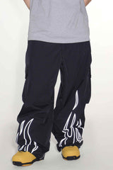 Women's Khaki Reflective Flame Baggy Utility Snow Pants