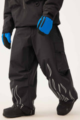 Men's Coffee Reflective Flame Baggy Utility Snow Pants